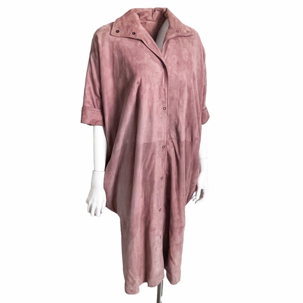 Fendi Jacket Batwing Sleeve Long Cocoon Duster Rose Pink Suede Leather Rare - Picture 6 of 17